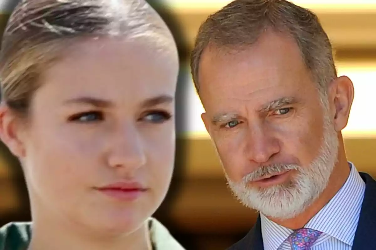 Primer plano de la princesa Leonor y Felipe VI con expresión seria