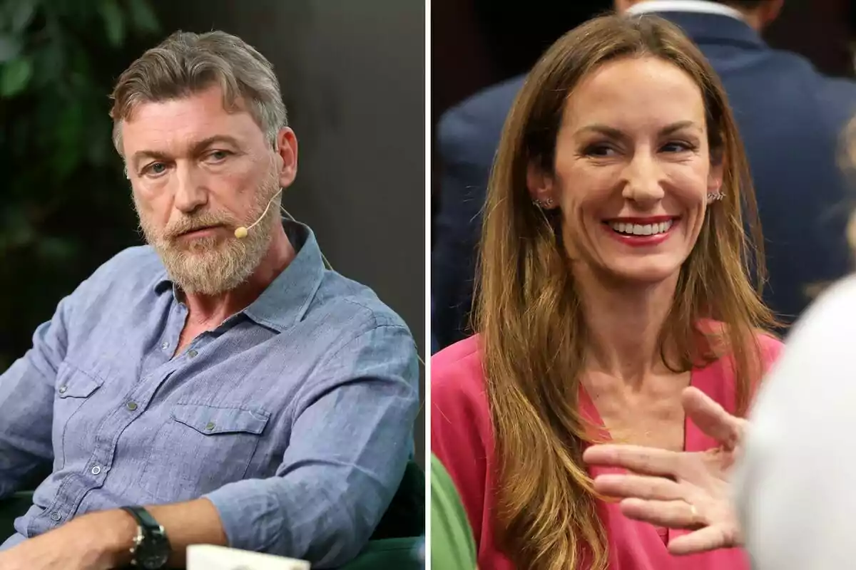 Robert Gavin amb camisa blau clar i Telma Ortiz amb brusa rosa somrient, tots dos en ambients diferents Robert Gavin amb camisa blau clar i Telma Ortiz amb brusa rosa somrient, tots dos en ambients diferents