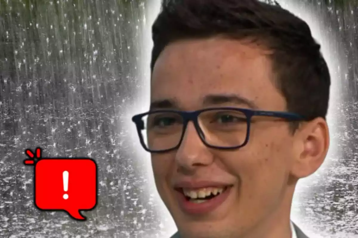 Imagen de Gori Masip, meteorólogo de TV3, frente a un fondo de lluvia intensa y un ícono de advertencia en la esquina. Imagen de Gori Masip, meteorólogo de TV3, frente a un fondo de lluvia intensa y un ícono de advertencia en la esquina.