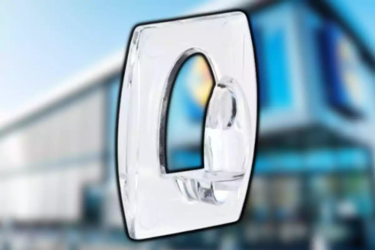 Ganxo transparent de plàstic amb fons d’edifici desenfocat