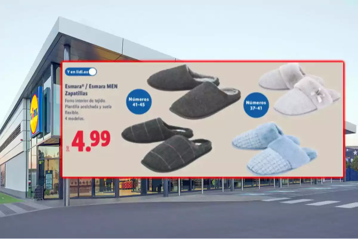 Promoción de zapatillas Esmara y Esmara MEN en una tienda Lidl con varios modelos y colores disponibles por 4.99 euros
