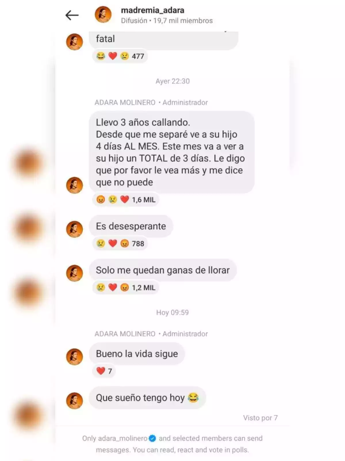 Captura del canal de difusió d'Adara Molinero a Instagram parlant del pare del seu fill