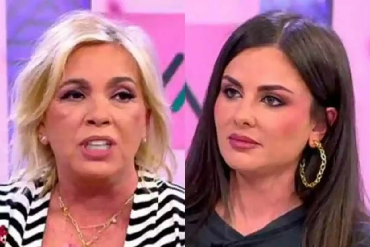 Dues dones a Vamos a ver, Carmen Borrego amb cabell ros i Alexia Rivas amb cabell fosc, ambdues amb maquillatge i arracades cridaneres. Dues dones a Vamos a ver, Carmen Borrego amb cabell ros i Alexia Rivas amb cabell fosc, ambdues amb maquillatge i arracades cridaneres.