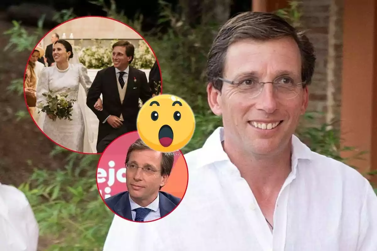 Almeida amb una retallada del casament, una altra en Espejo Público i un emoji