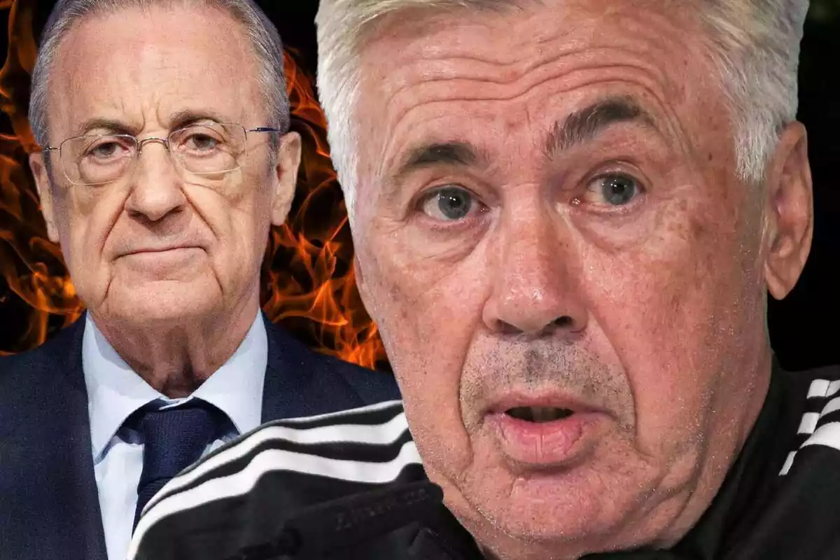 Carlo Ancelotti mira al capdavant amb Florentino Pérez al fons