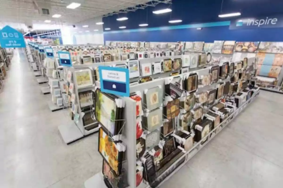 Aisles of a store with shelves full of picture frames and wall decorations Aisles of a store with shelves full of picture frames and wall decorations