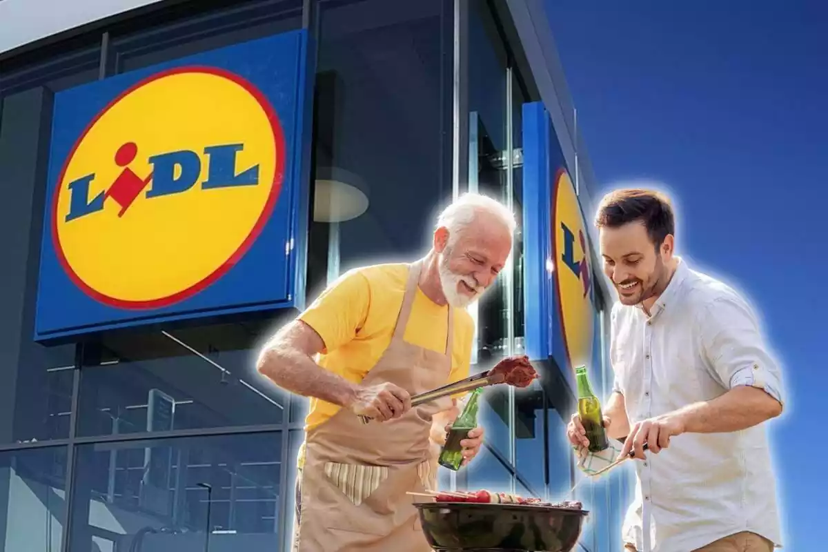 Dues persones fent una barbacoa i un supermercat Lidl