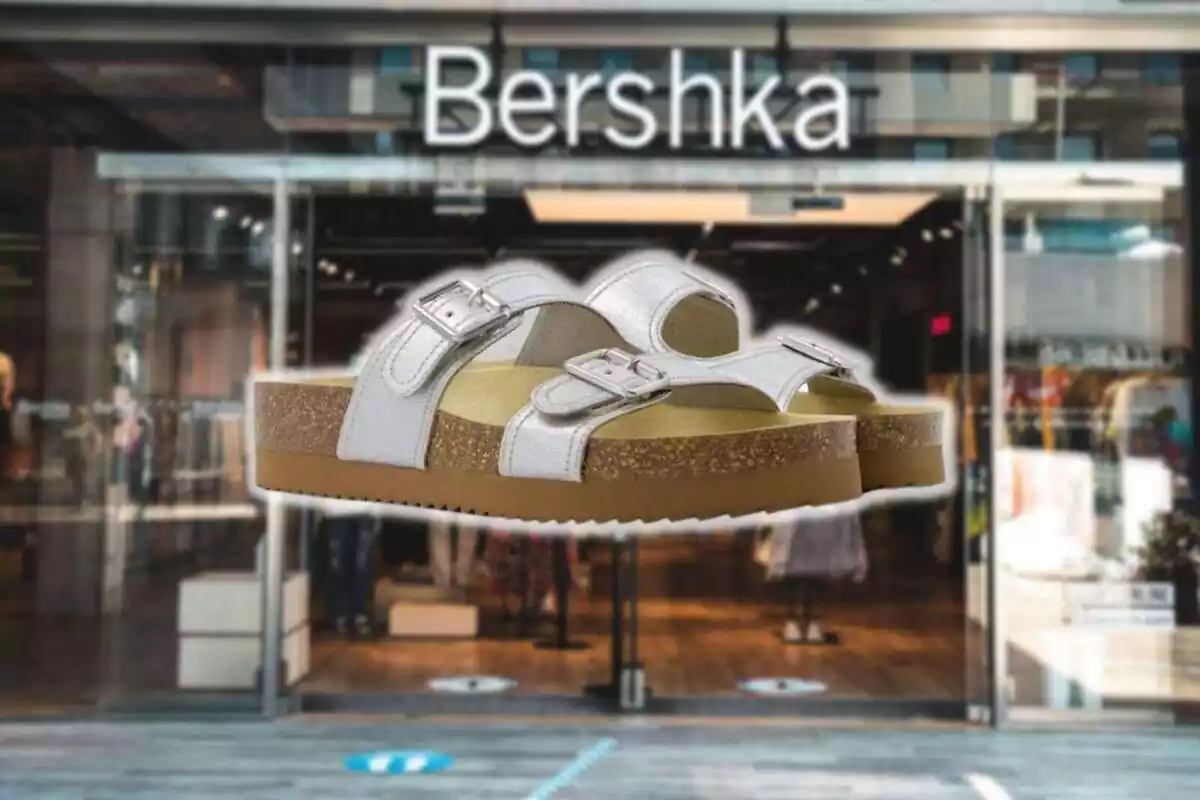 Muntatge d'una botiga Bershka i unes sandalies metalitzades de dues tires