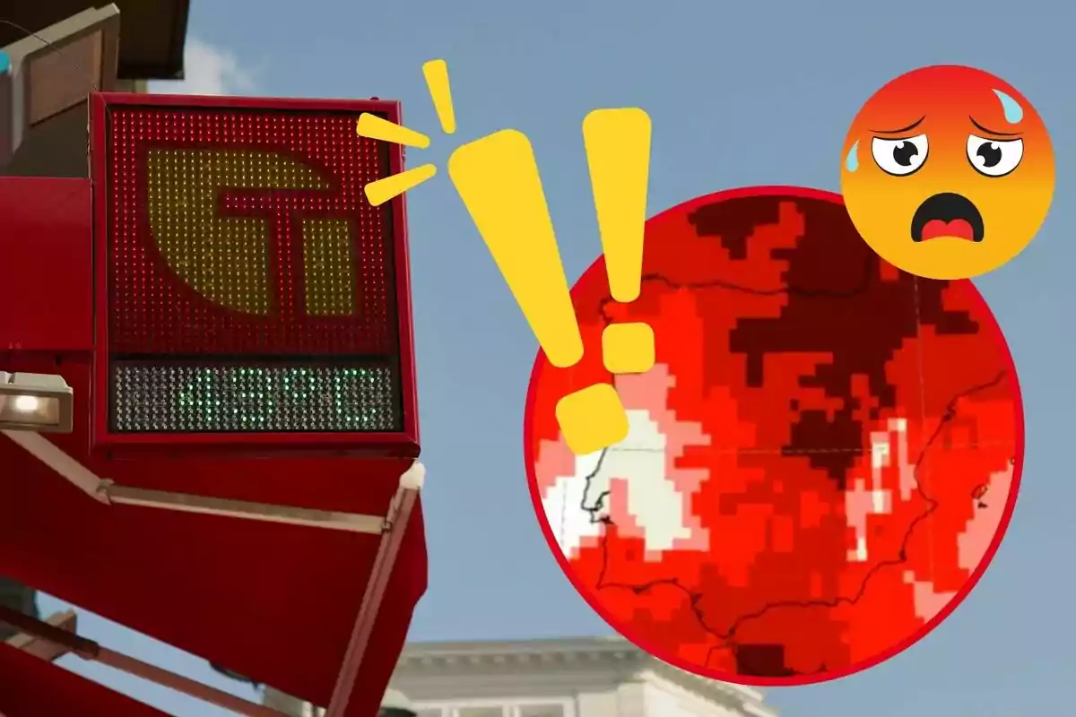 Un semàfor de temperatura amb un mapa de calor i un emoji preocupat.