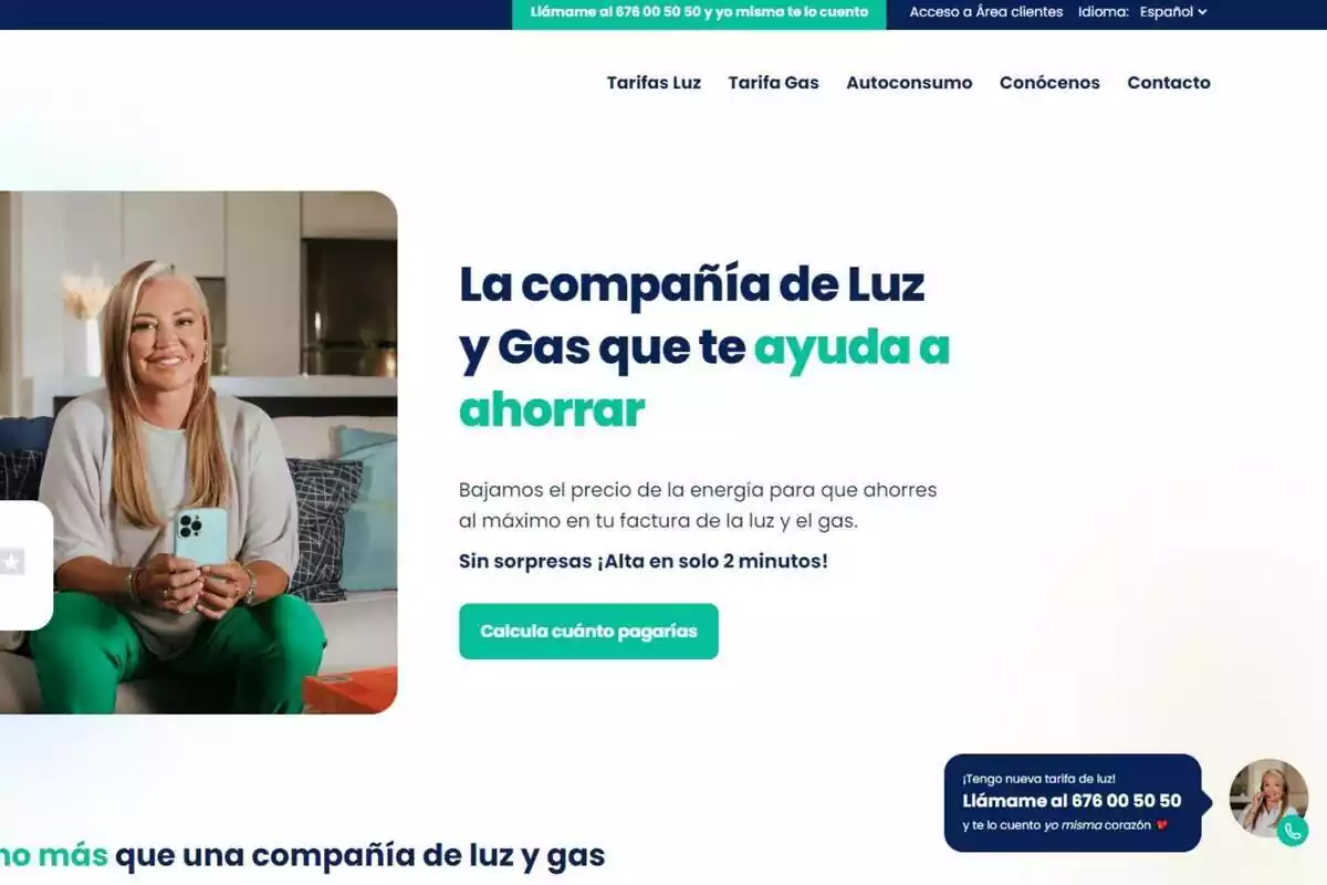 Captura de la web de Crea Energía on surt la foto i el telèfon per trucar a Belén Esteban