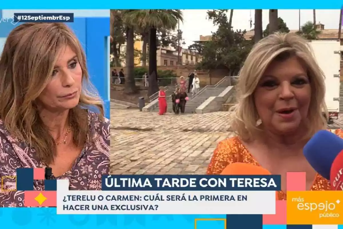 Captura del programa 'Mirall Públic' amb Gema López mirant les declaracions de Terelu Campos