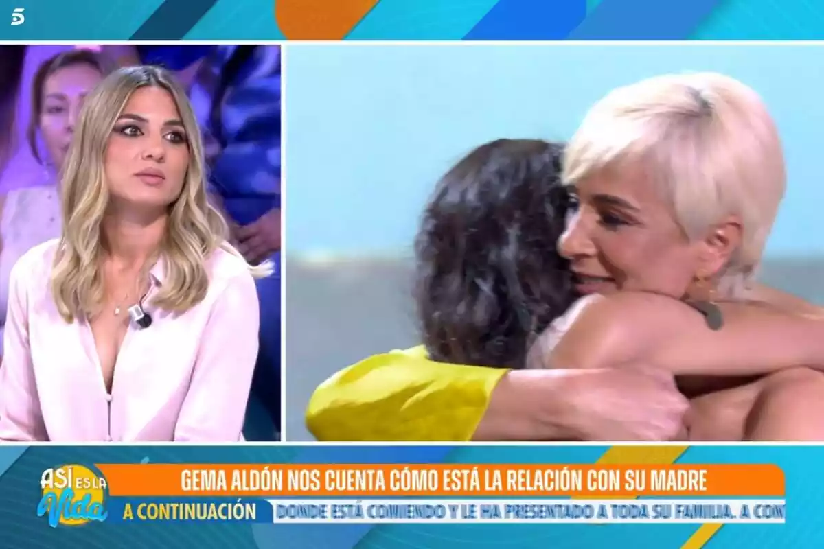 Captura de Gema Aldón al programa 'Así es la vida' amb unes imatges d'ella abraçant la seva mare, Ana María Aldón