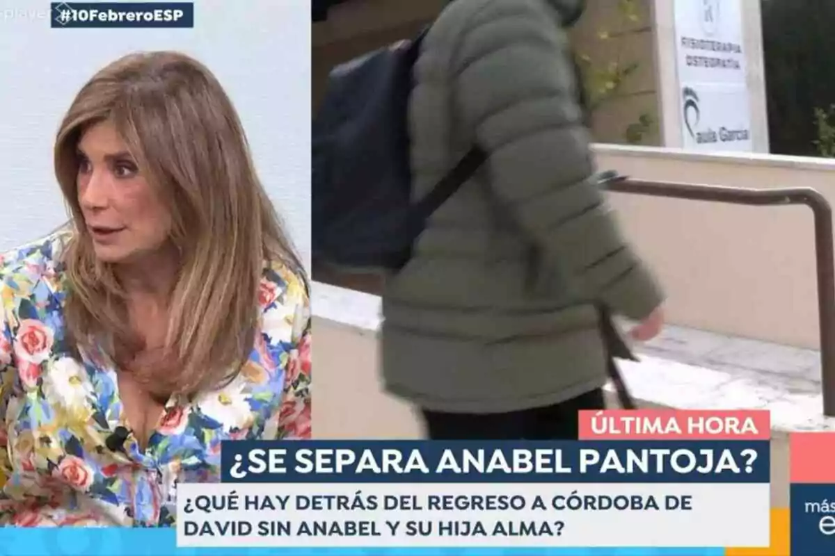 Gema López amb cabell castany i brusa floral apareix a 'Espejo público', mentre que a la dreta es veu una persona d'esquena amb una jaqueta verda i motxilla, al costat d'un rètol que diu Gema López amb cabell castany i brusa floral apareix a 'Espejo público', mentre que a la dreta es veu una persona d'esquena amb una jaqueta verda i motxilla, al costat d'un rètol que diu