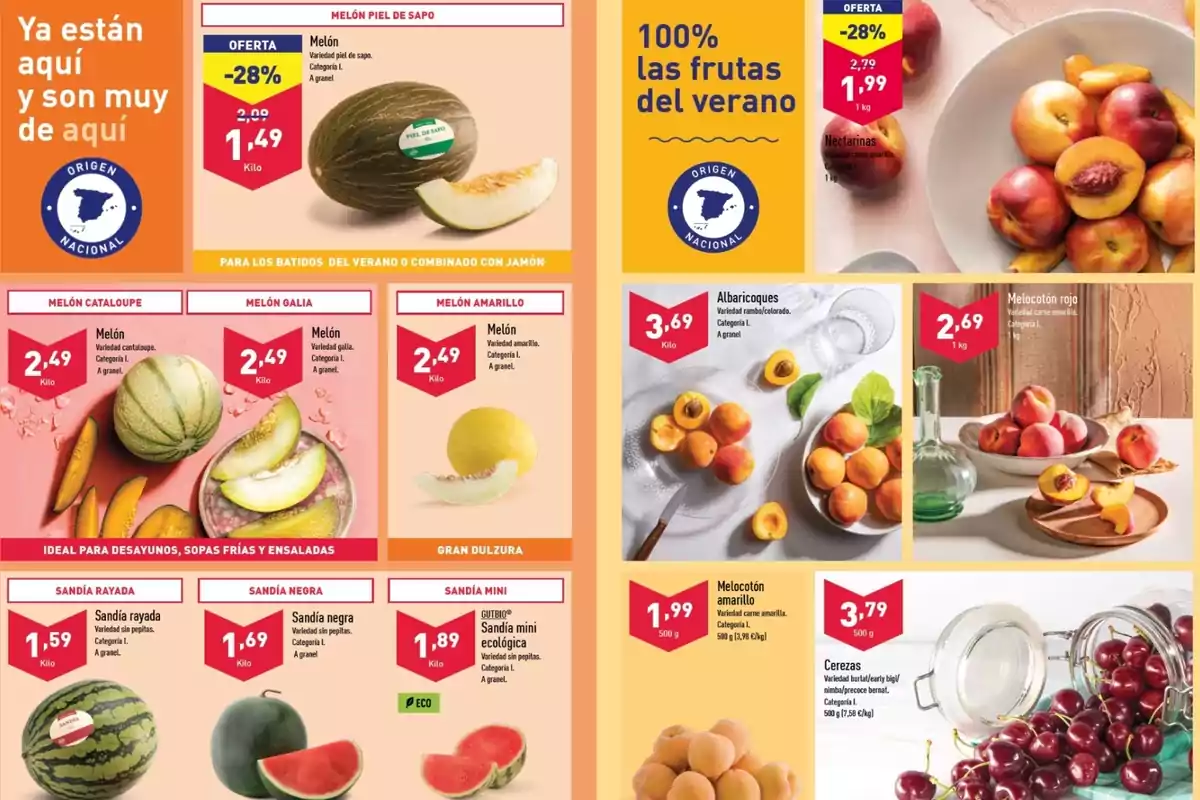 Captura de pantalla de la secció de fruites del fulletó de la web d'Aldi