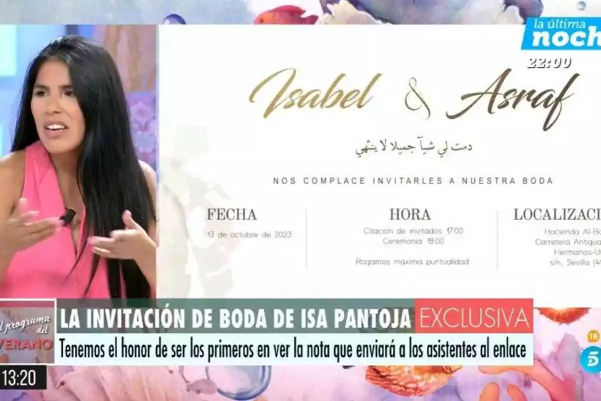 Captura d''El Programa de l'Estiu' amb Isa Pantoja i la invitació al casament