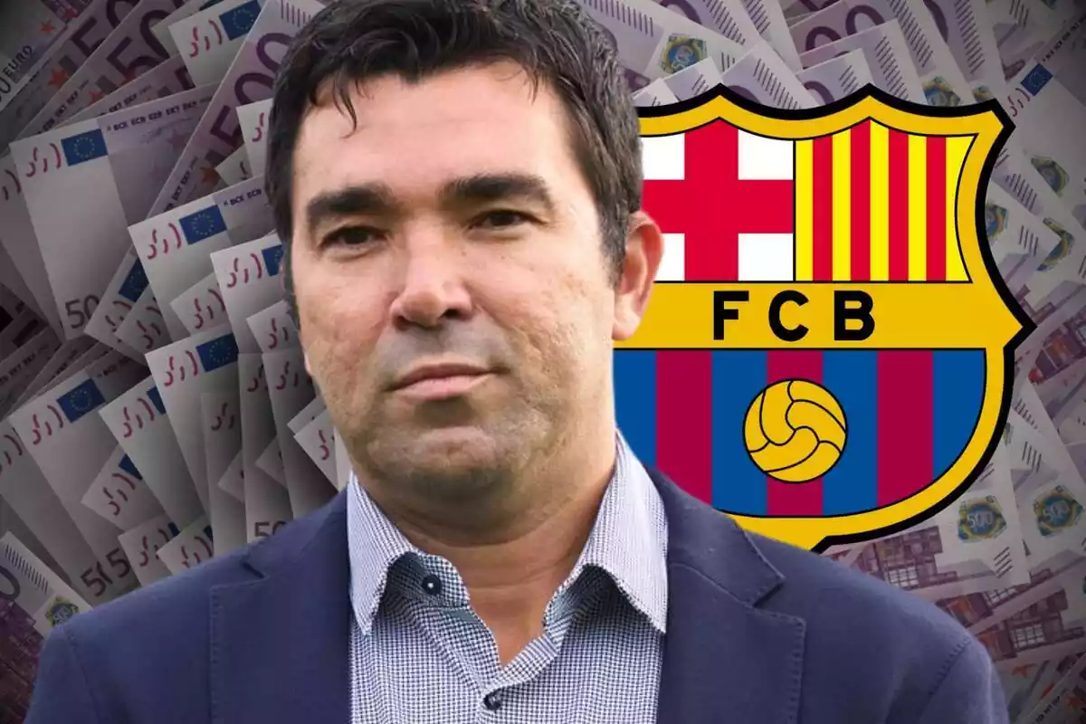 Deco in the foreground with the FC Barcelona shield next to it and many 500 euro bills in the background