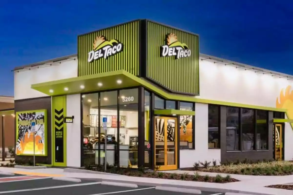 Un restaurant de menjar ràpid amb disseny modern i colors verd i groc. Un restaurant de menjar ràpid amb disseny modern i colors verd i groc.
