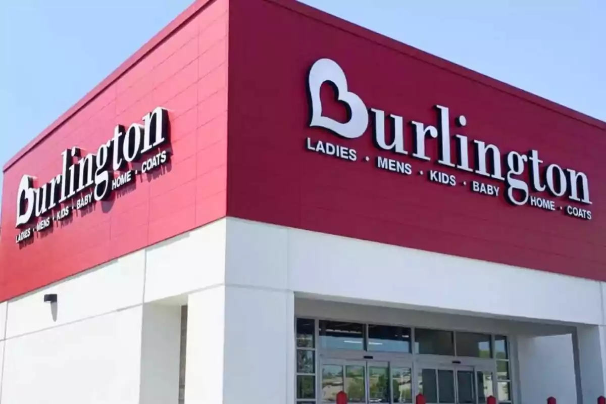Facade of a Burlington store with a modern design and red and white colors. Facade of a Burlington store with a modern design and red and white colors.
