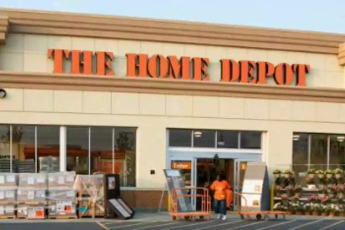 Facade of a home improvement store with a large sign, which is The Home Depot, above the main entrance. Facade of a home improvement store with a large sign, which is The Home Depot, above the main entrance.