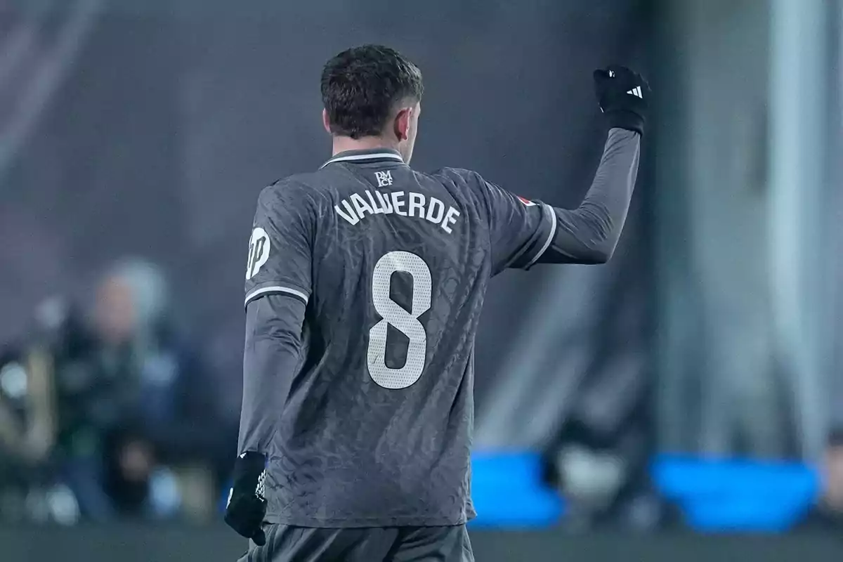 Soccer player with number 8 on their jersey raising their arm. Soccer player with number 8 on their jersey raising their arm.