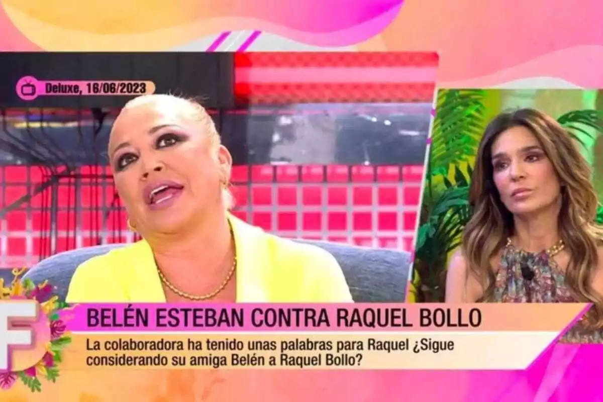 Captura de 'Fiesta' amb Raquel Bollo veient les imatge de Belén Esteban al 'Deluxe'