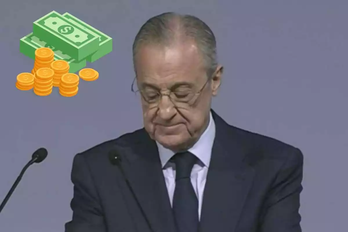 Florentino Pérez feliç i envoltat de diners
