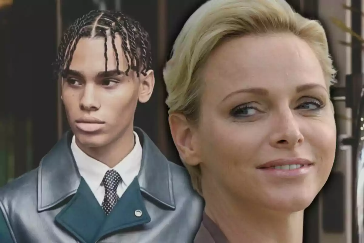 A young man with braids and a leather jacket next to a blonde woman with short hair and a smiling expression