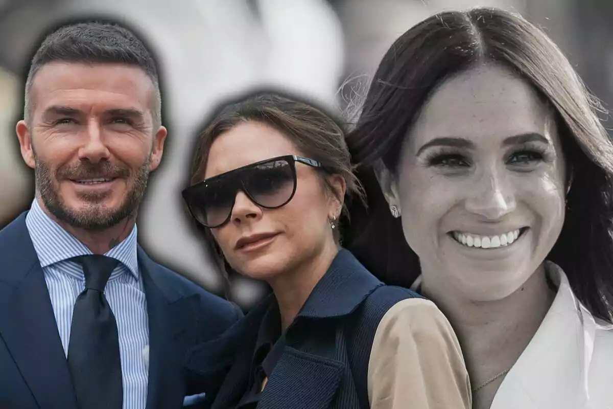 Tres personas posan en primer plano, dos de ellas están a color y una en blanco y negro, una mujer lleva gafas oscuras y todos sonríen