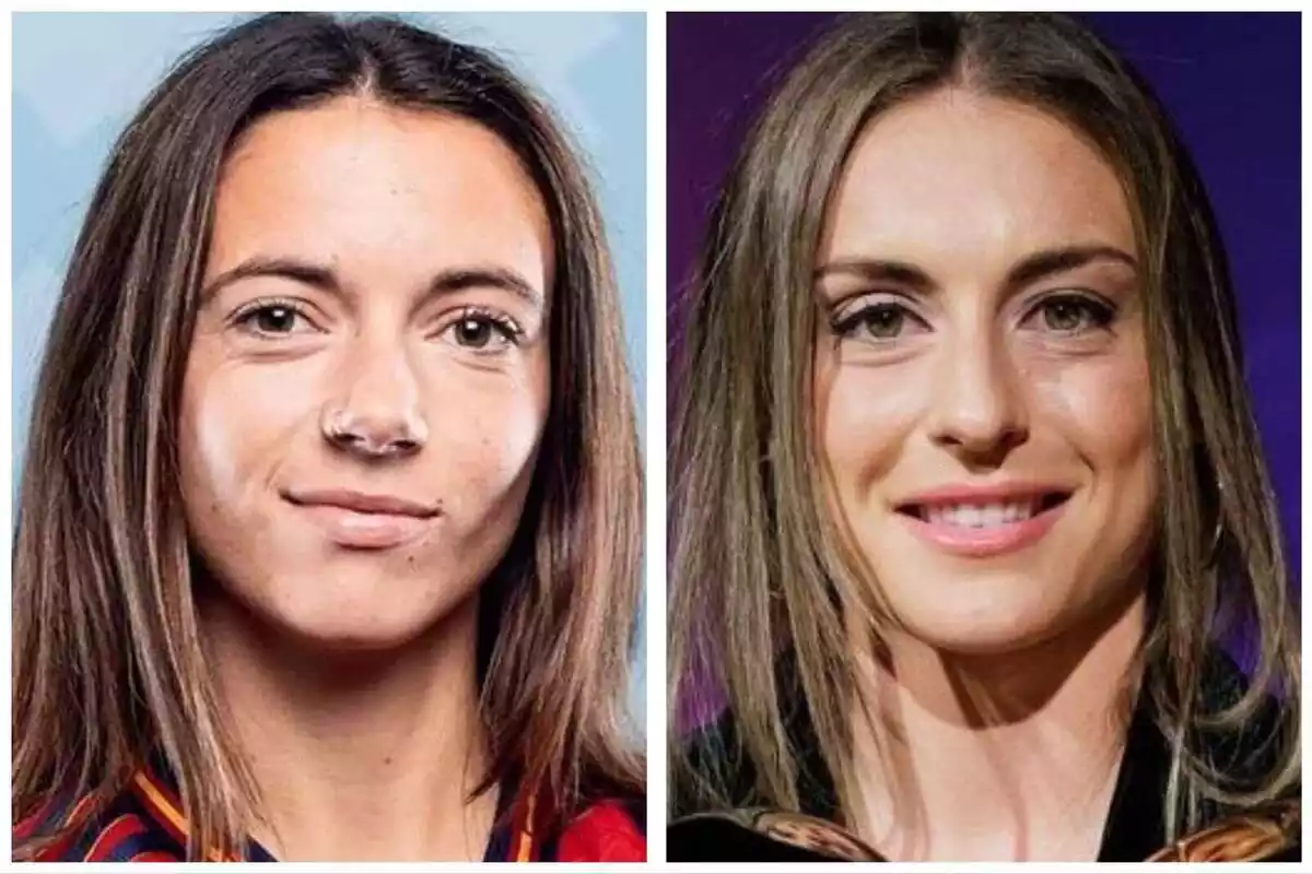 Fotomuntatge amb les cares de les futbolistes del FC Barcelona Aitana Bonmatí i Alexia Putellas somrient