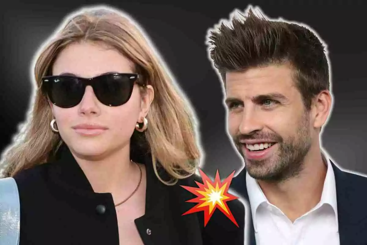 Gerard Piqué i Clara Chía amb fons fosc i una gràfica d'explosió entre elles.