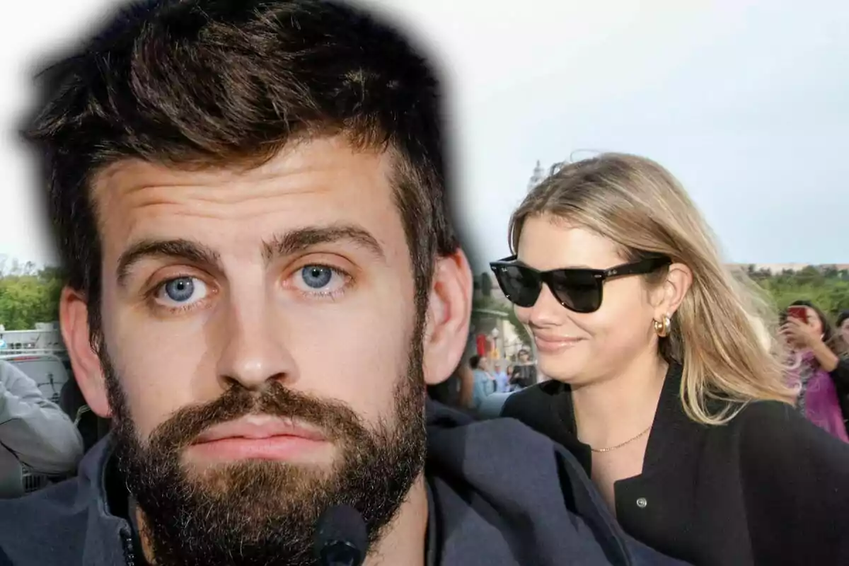 A man with a beard and a serious expression in the foreground and a woman with sunglasses and a smile in the background.