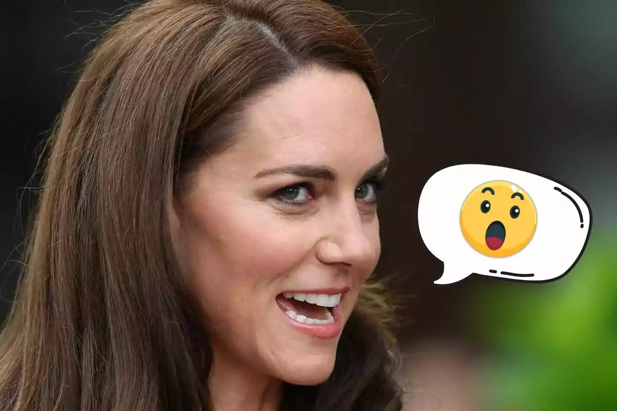 A person smiling with a speech bubble containing a surprised emoji.