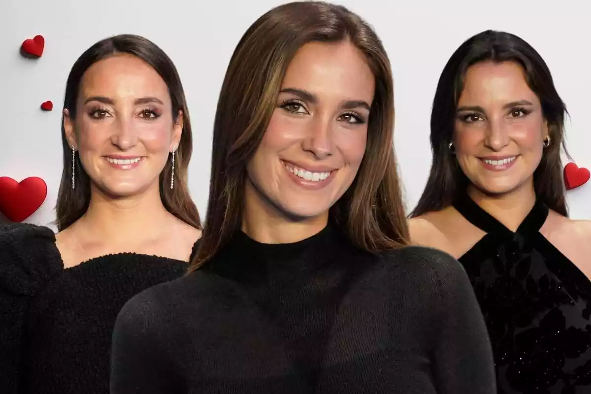 Fotomuntatge de Lucía, María i Marta Pombo amb un fons de cors Fotomuntatge de Lucía, María i Marta Pombo amb un fons de cors