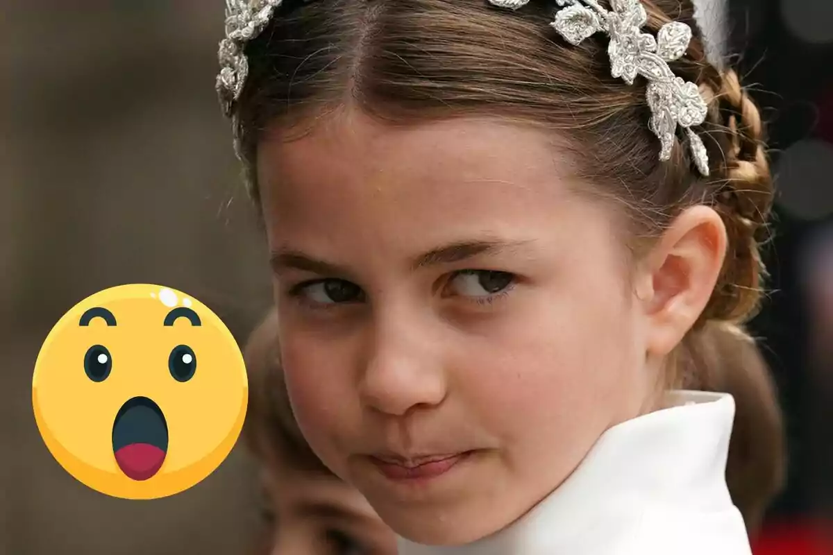 A girl with a decorated headband in her hair and a surprised emoji in the corner of the image.