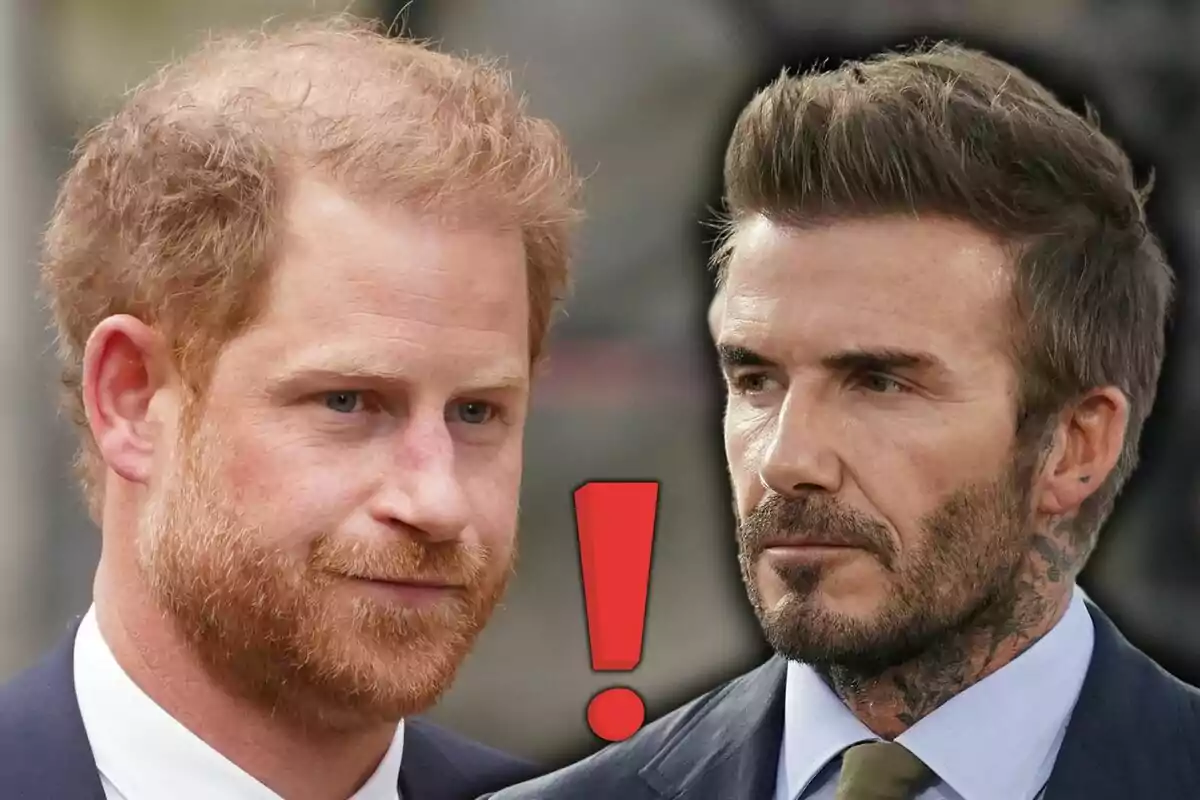 Two men looking at each other with a red exclamation mark between them.