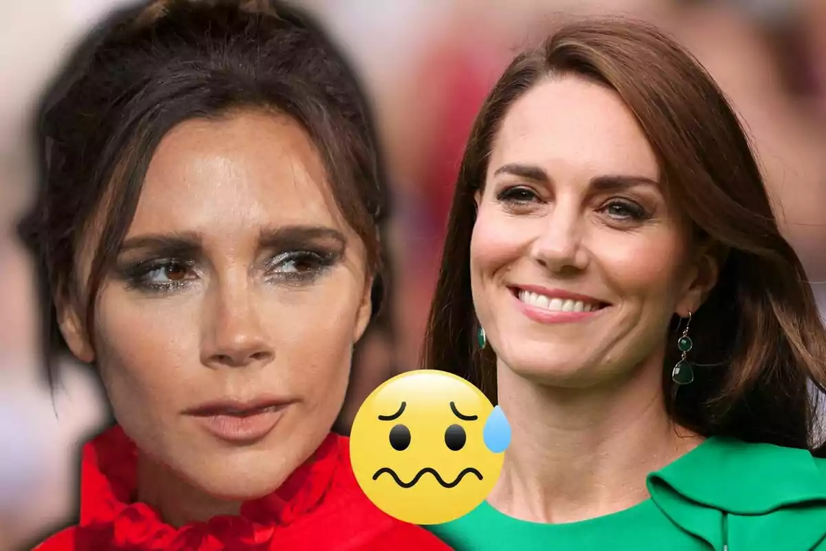 Two women with different facial expressions and a worried emoji in the center.