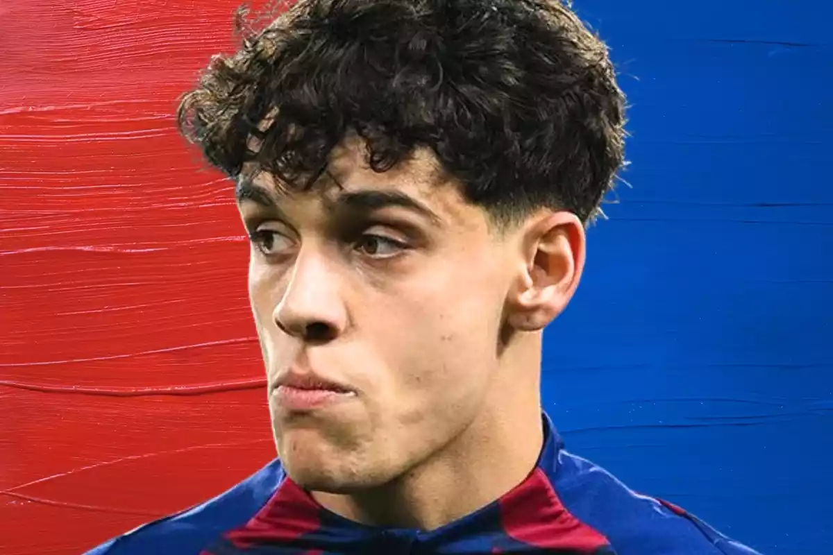Barça full-back Héctor Fort, in an image in which he appears in the foreground next to a background with the colors of the Barça club.