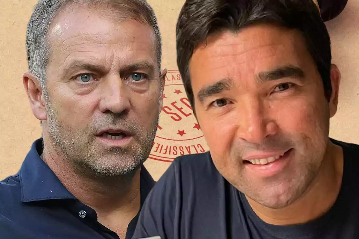 Deco and Hansi Flick in the foreground on a brown background