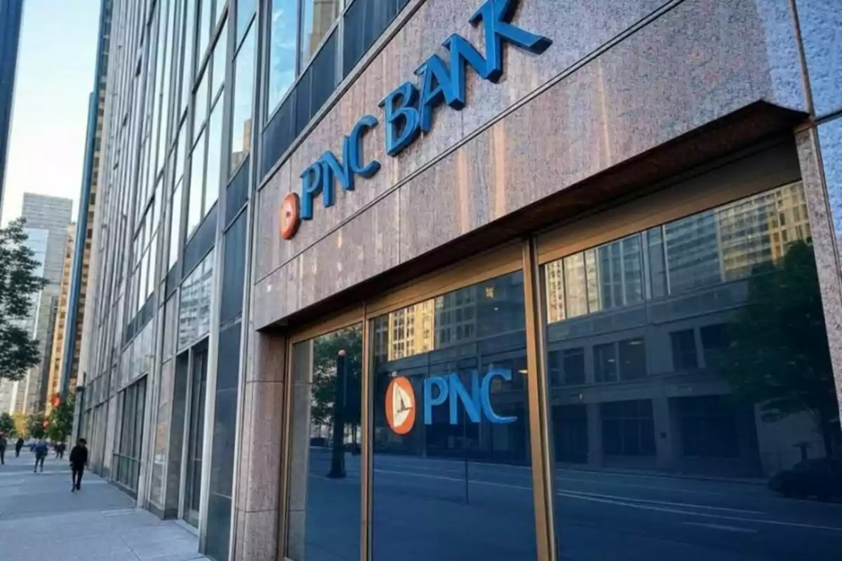Fachada de un edificio con el logo de PNC Bank en una calle urbana. Fachada de un edificio con el logo de PNC Bank en una calle urbana.