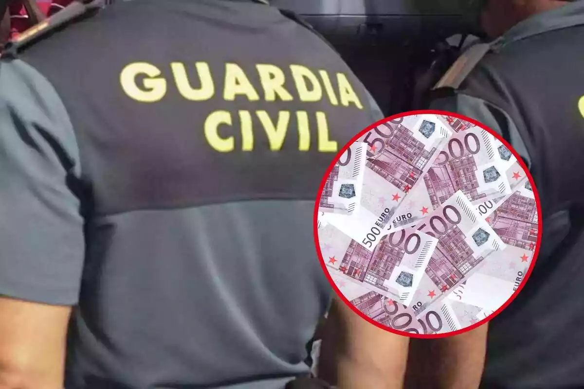 Muntatge de la Guàrdia Civil i una rodona amb bitllets de 500 euros