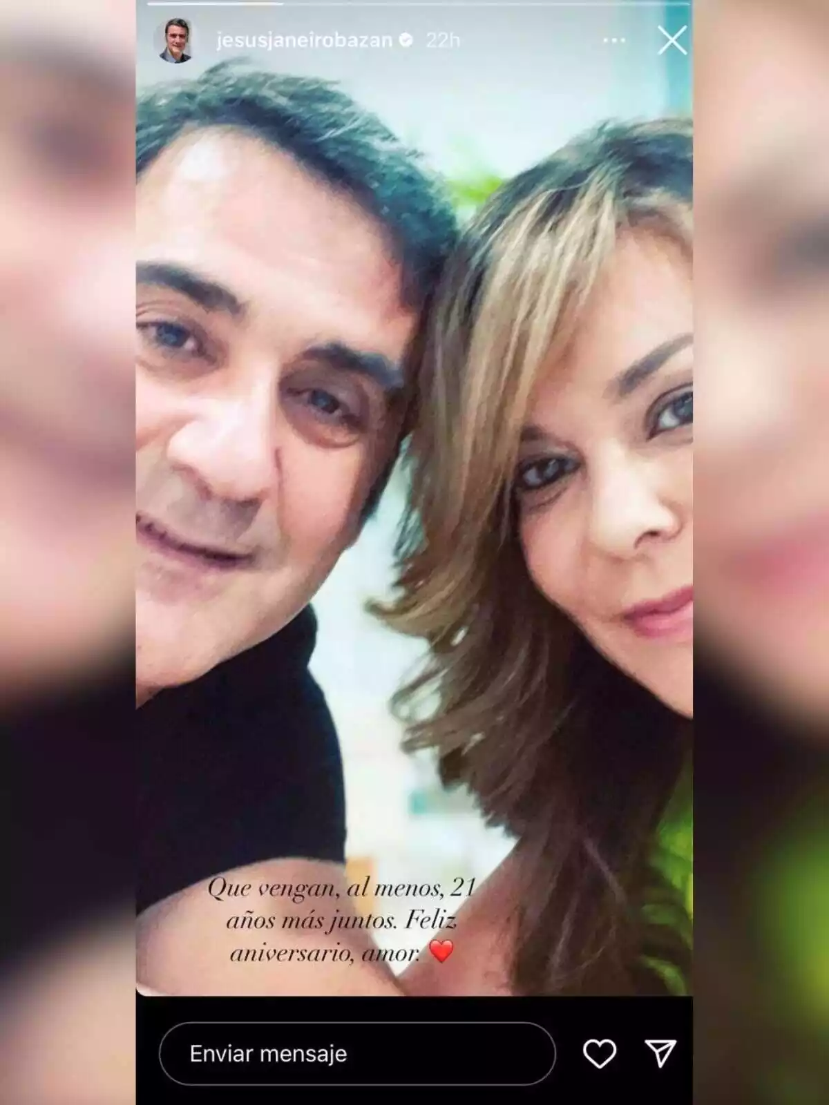 Història d'Instagram de Jesulín de Ubrique felicitant la seva dona, María José Campanario, pel seu 21è aniversari com a parella