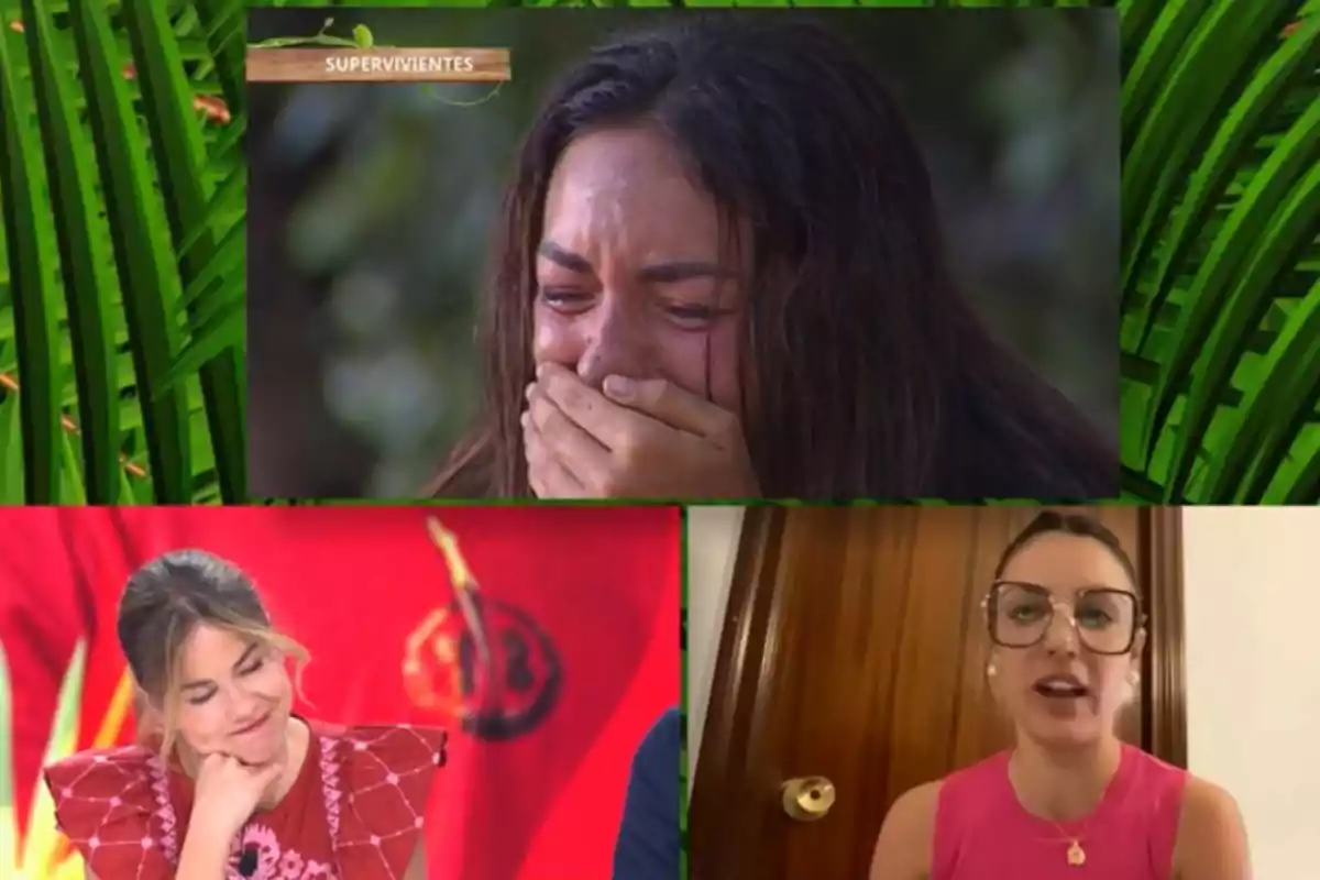 Tres dones en un programa de televisió, una d'elles plorant, una altra somrient i la tercera parlant davant d'una porta. Tres dones en un programa de televisió, una d'elles plorant, una altra somrient i la tercera parlant davant d'una porta.