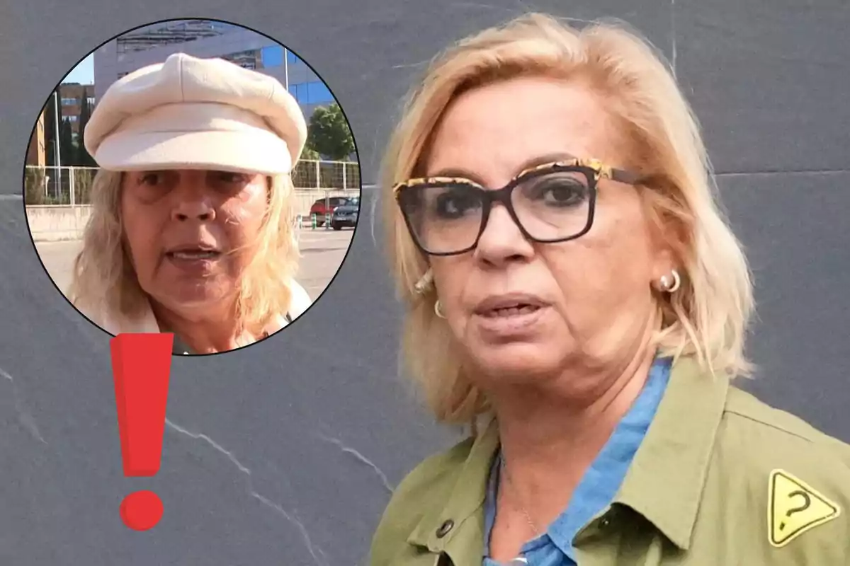 Dona rossa amb ulleres grans i jaqueta verda apareix en primer pla mentre a la cantonada superior esquerra es mostra un cercle amb la seva cara sense maquillar i un barret clar al costat d’un signe d’exclamació vermell.