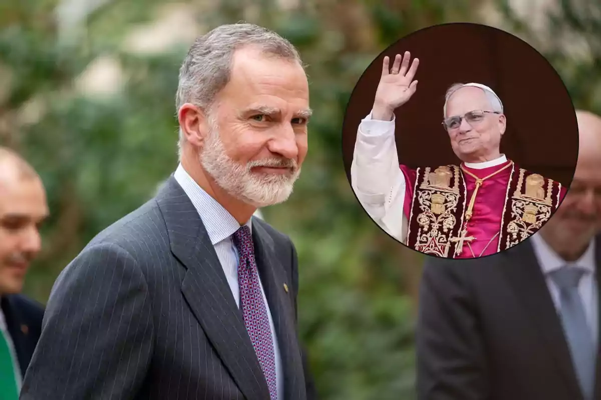 Un home amb barba i vestit somriu mentre camina, i en un requadre circular es mostra un clergue saludant amb la mà aixecada.