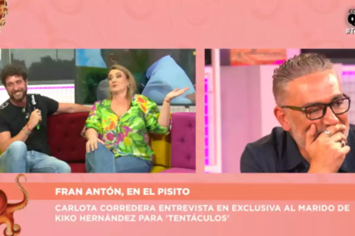 Tres persones participen en un programa de televisió, dues d’elles estan assegudes en un sofà conversant i la tercera apareix en una pantalla dividida observant atentament, amb un rètol a la part inferior que anuncia una entrevista exclusiva. Tres persones participen en un programa de televisió, dues d’elles estan assegudes en un sofà conversant i la tercera apareix en una pantalla dividida observant atentament, amb un rètol a la part inferior que anuncia una entrevista exclusiva.