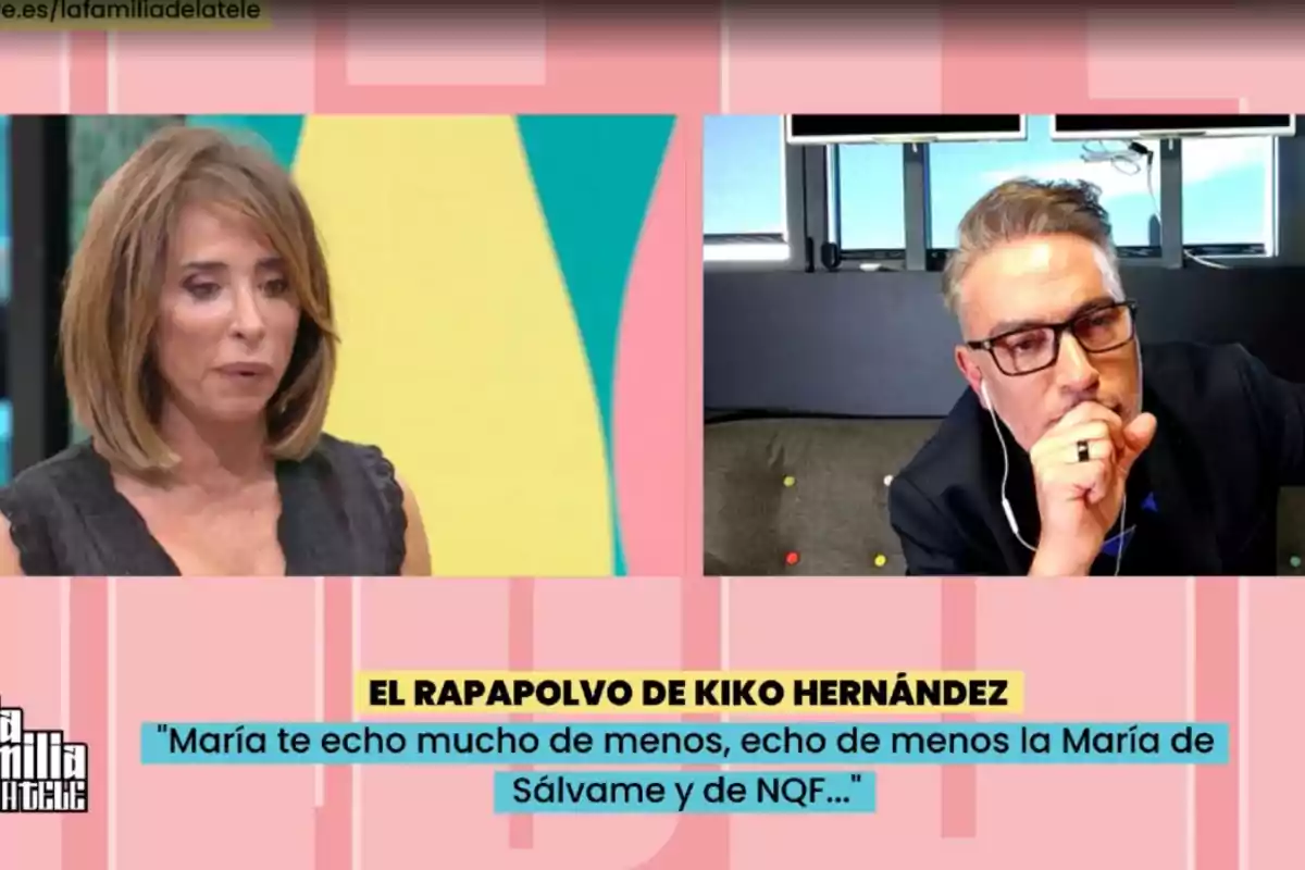 Dues persones participen en una videotrucada en un programa de televisió, amb un fons acolorit i un text que menciona un missatge emotiu. Dues persones participen en una videotrucada en un programa de televisió, amb un fons acolorit i un text que menciona un missatge emotiu.