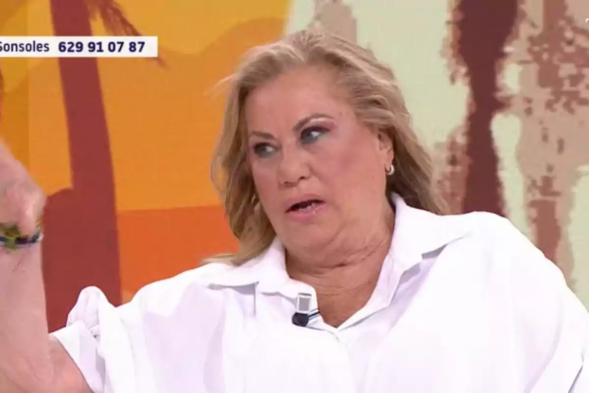 Una persona amb cabell ros i camisa blanca està parlant en un programa de televisió amb un fons acolorit. Una persona amb cabell ros i camisa blanca està parlant en un programa de televisió amb un fons acolorit.