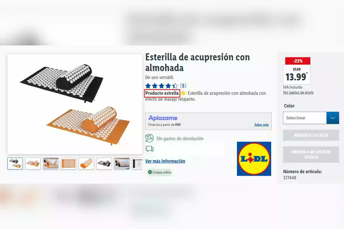 Imatge d'una estora d'acupressió amb coixí disponible en dos colors amb un preu d'oferta de 13,99 euros a Lidl. Imatge d'una estora d'acupressió amb coixí disponible en dos colors amb un preu d'oferta de 13,99 euros a Lidl.