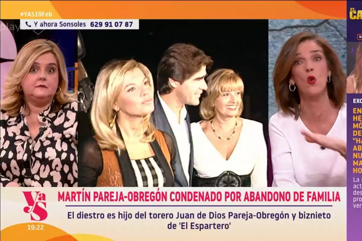 Paloma García-Pelayo i Pilar Vidal parlen a 'Y ahora Sonsoles' sobre un tema relacionat amb Martín Pareja-Obregón, amb imatges d'arxiu i text informatiu en pantalla.