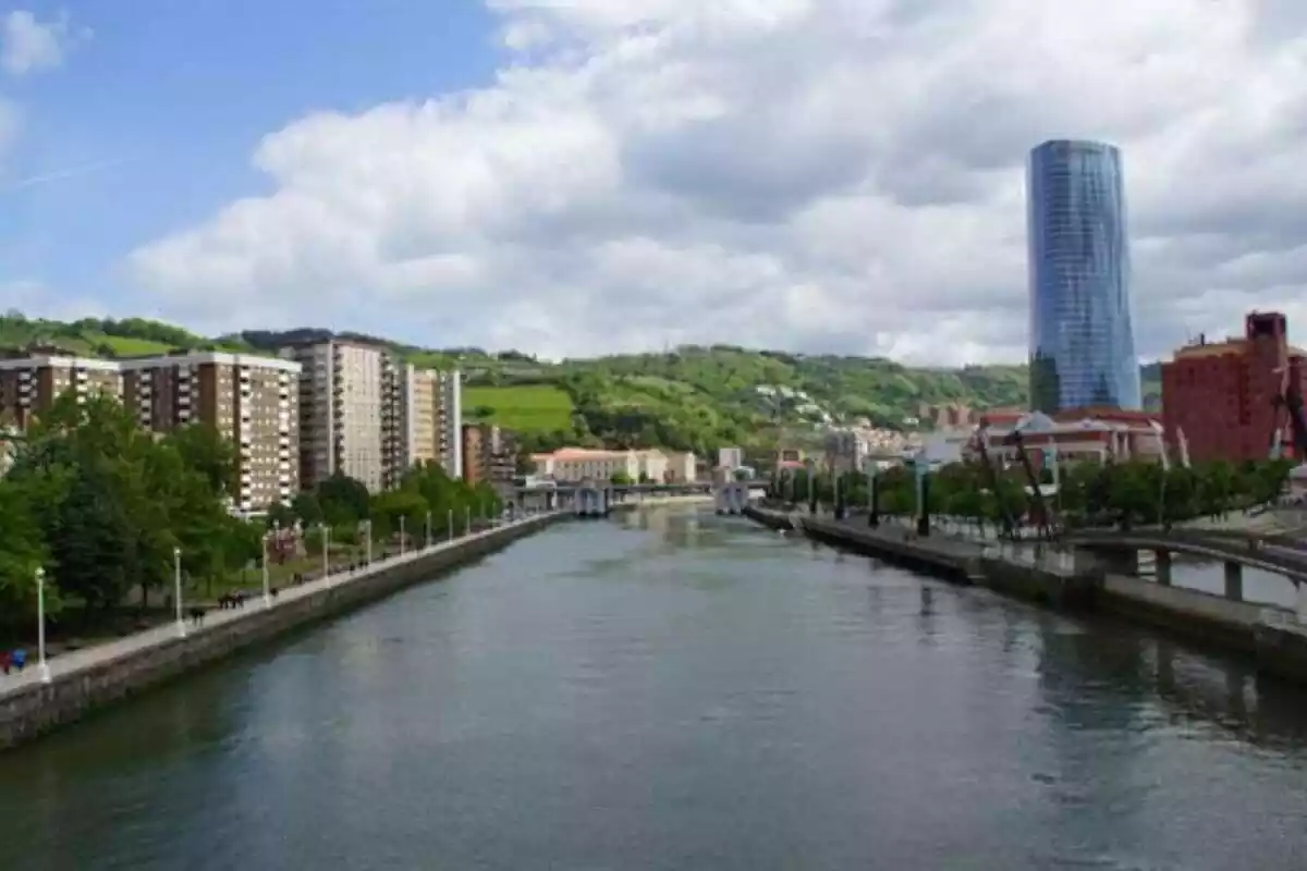 Imatge de la ria de Bilbao amb vistes a la ciutat ia la muntanya